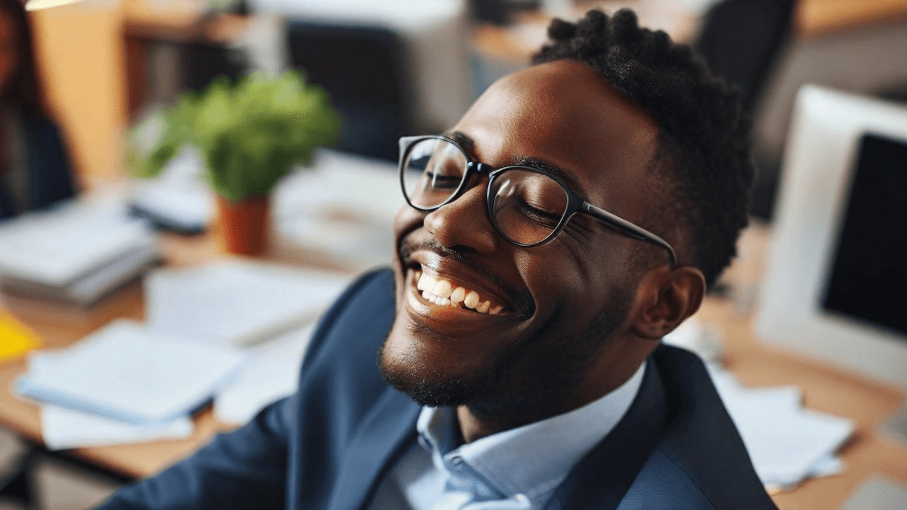 Persona sonriendo y en paz después del proceso de liberación financiera